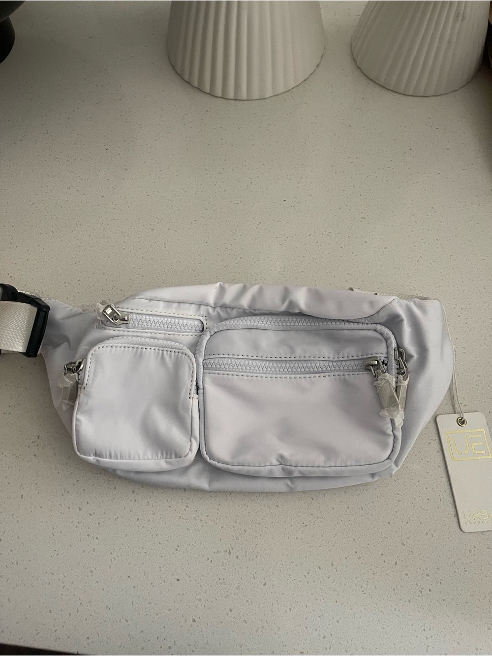 Urban Expressions White Multi-Pocket Travel Waist Bag